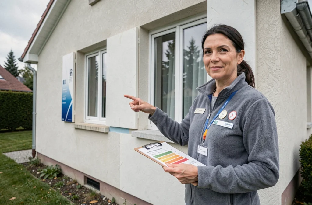 Conseillère en rénovation énergétique certifiée devant une maison rénovée à Vienne en Isère pour Avenir Rénovations